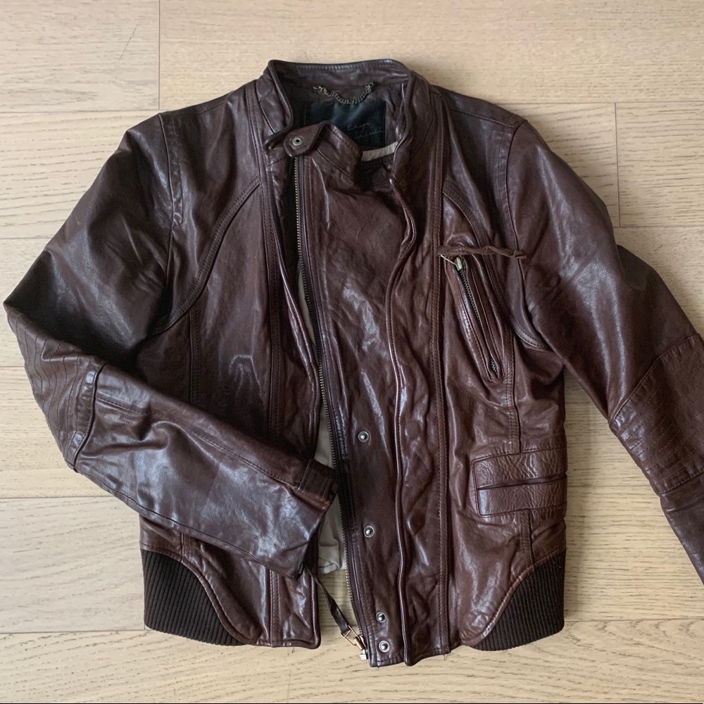 Erin Brynie chocolate leather Moto jacket - Small